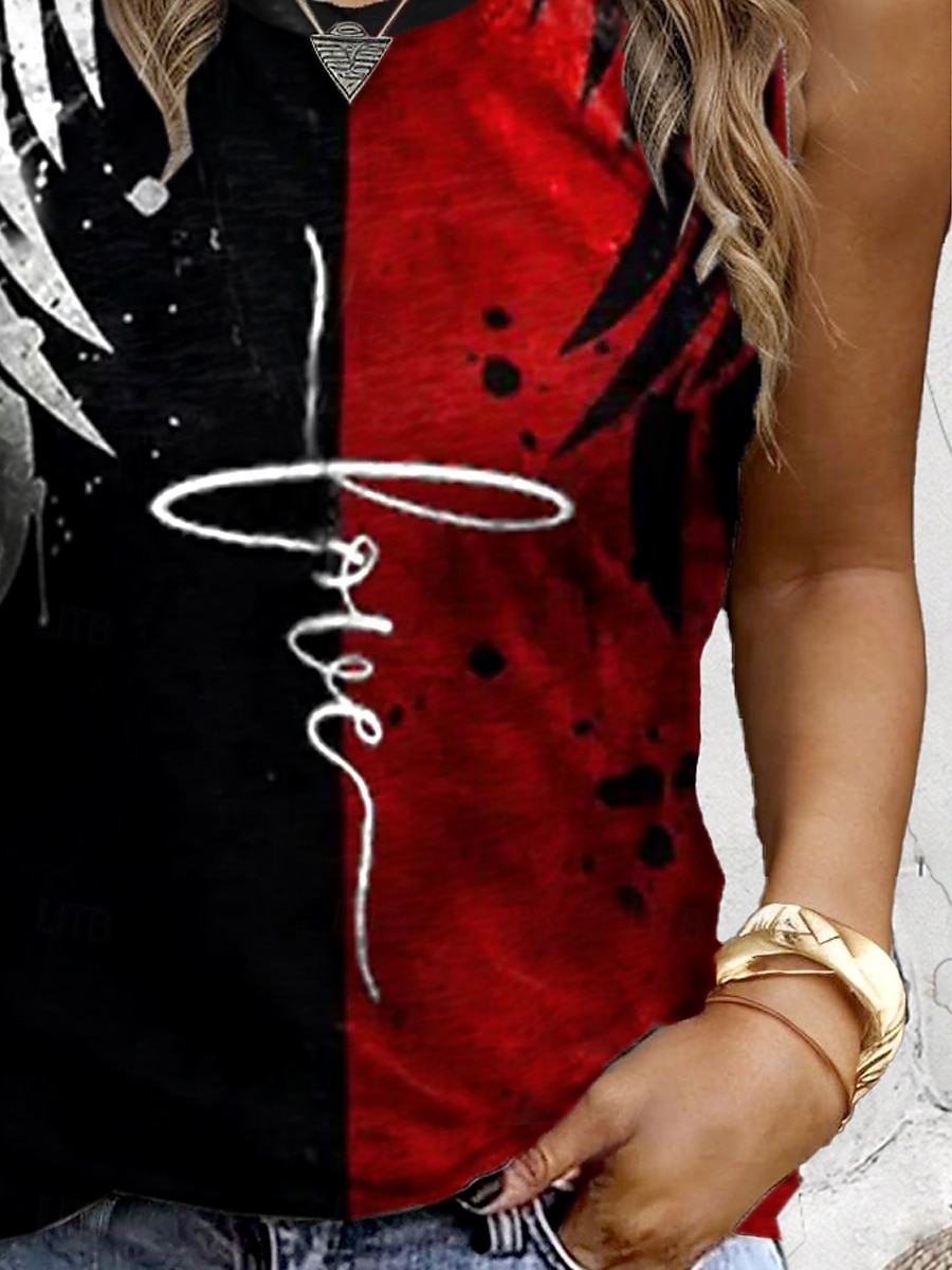 Dame Camisole Tank Top Grafisk Fargeblokk Årgang Stilfull Fritid Ermeløs Crew-hals Vanlige topper Daglig Trykt mønster Svart Sommer 2025 - $17.99 –P3