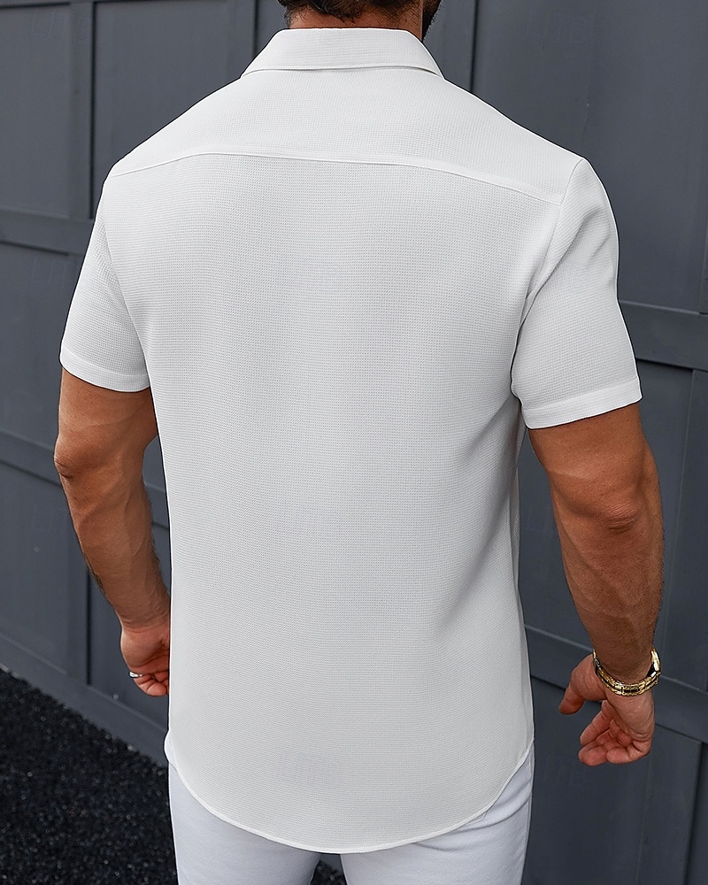 Men's Shirt Summer Shirt Casual Shirt Beach Shirt Button Up Shirt Black White Short Sleeve Plain Shirt Collar Vacation Hawaiian Front Pocket Clothing Apparel Polyester Fashion Casual Comfortable 2025 - $26.99 –P2