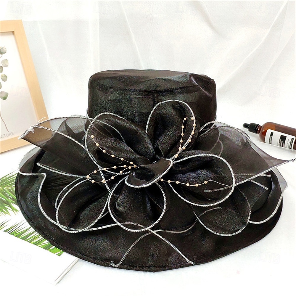 Sombreros Sombrero de Sol de Organza Boda Vacaciones Fiesta de Té Carrera de Caballos Cóctel Elegante Vintage Protección Solar Con Adorno Floral 2025 - $25.99 –P7