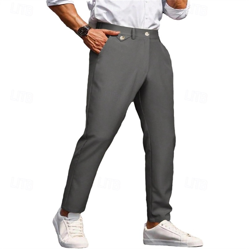 Homens Social Calças chinês Botões Bolsos Tecido Conforto Formal Festa Trabalho Moda Estilo Clássico Exército verde Preto Micro-Elástica de 2025 por $25.99 –P11