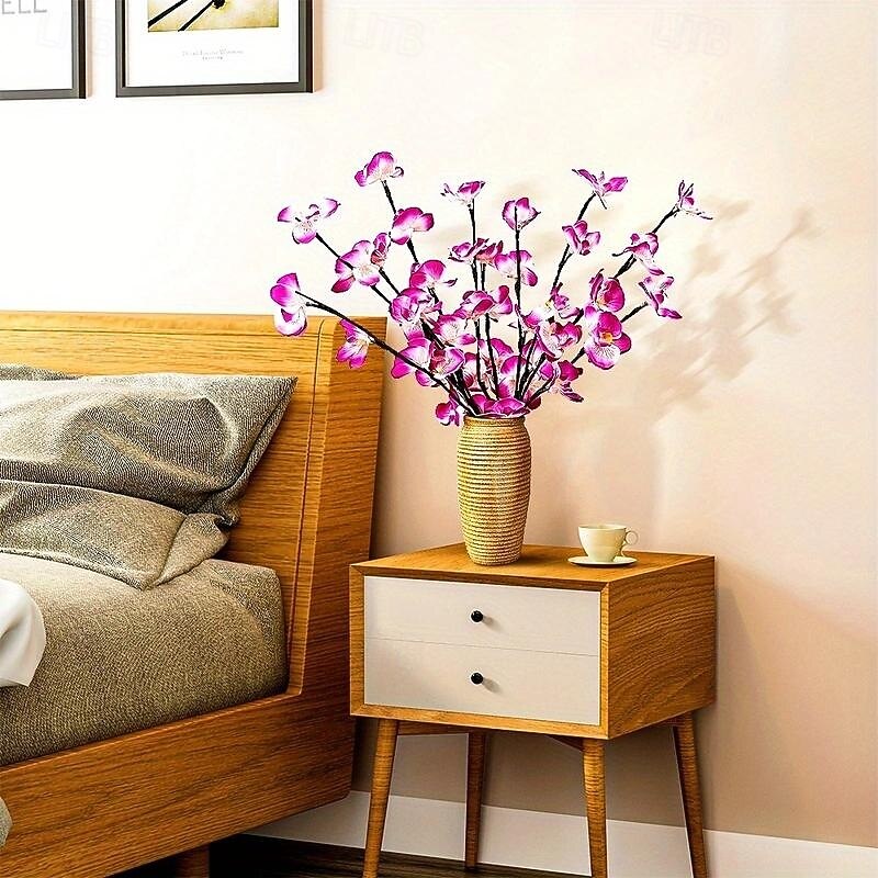 1 veilleuse LED décorative en forme d'orchidée papillon violette avec 20 perles lumineuses émettant des branches pour décoration d'intérieur, festival, mariage, maison, boîte à piles AA de 2025 ? $9.99 –P3
