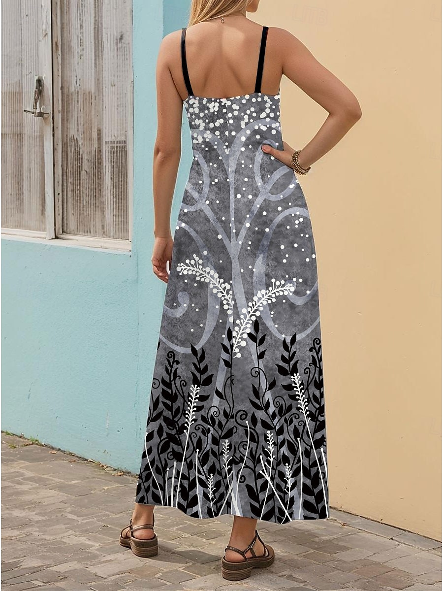 Damen Maxikleid A Linie Kleid Sommerkleid Unterkleid Urlaub Lässig Täglich Normale Passform Blumen Grafik Ärmellos V Ausschnitt Rosa Blau Grau Sommer Frühling 2025 - $34.99 –P3