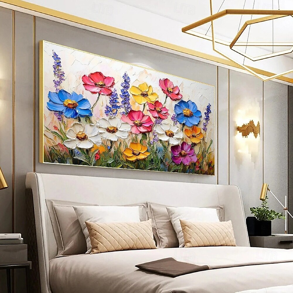 peinture à l'huile faite à la main fleurs sauvages peinture 3d texture fleur en fleurs peinture toile extra large taille flore peinture à l'huile colorée art mural art mural botanique décor rose œuvre de 2025 ? $75.99 –P2