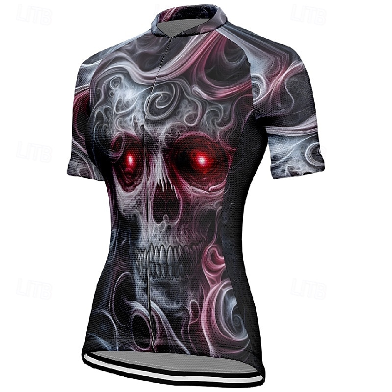 Women's Cycling Jersey Short Sleeve Bike Tee Tshirt Jersey with 3 Rear Pockets Mountain Bike MTB Breathable Quick Dry Anatomic Design Wicking Wine Red Black Red Skull Sports Clothing Apparel 2025 - $23.99 –P15