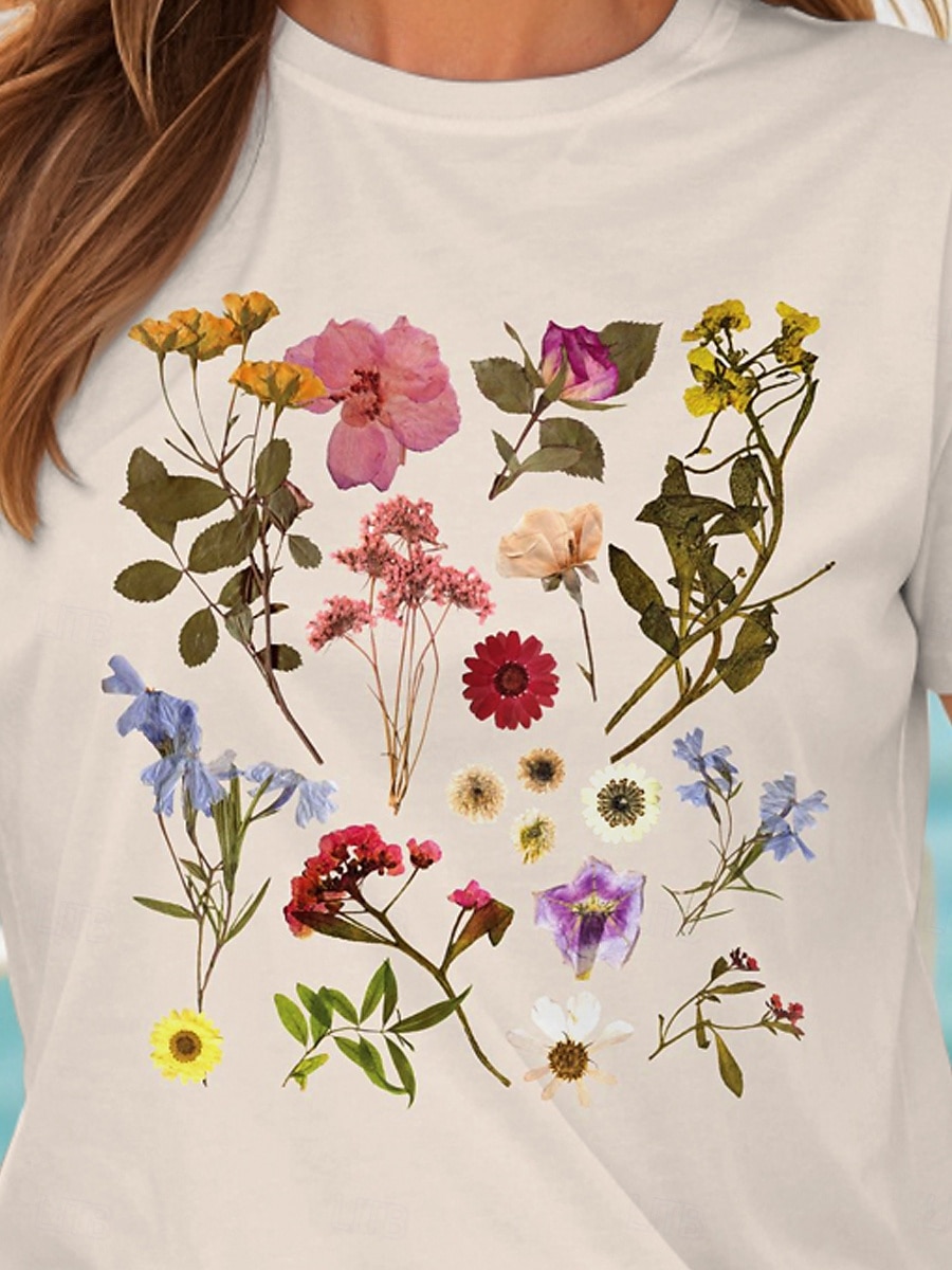 Pentru femei Tricou Cămașă din bumbac Floral Grafic Casual Manșon scurt Rotund Topuri obișnuite Zilnic Imprimeu Roz Îmbujorat Alburiu Albastru Deschis Vară 2025 - $19.99 –P3