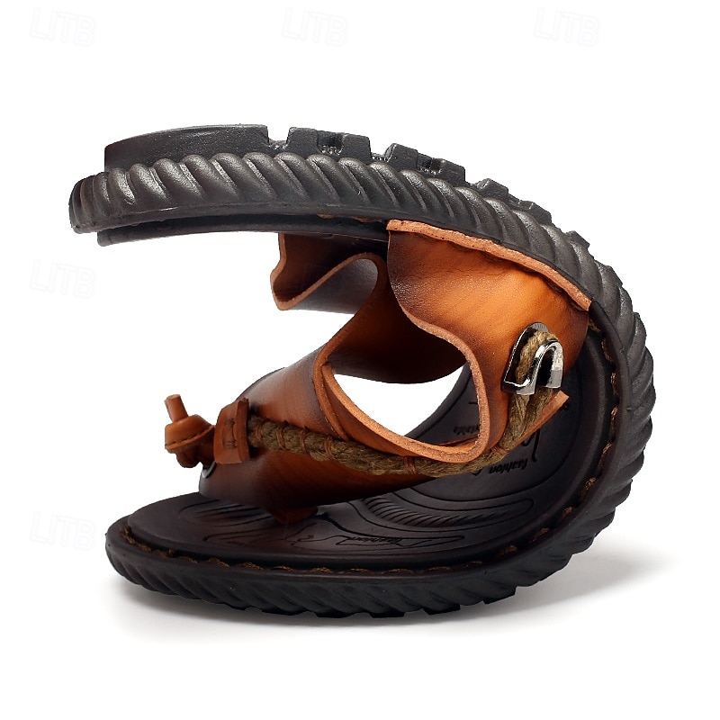 Chanclas de lujo para hombre de piel sintética marrón con diseño en relieve y correa trenzada: calzado de primera calidad y comodidad para salidas informales con estilo. 2025 - $26.99 –P6
