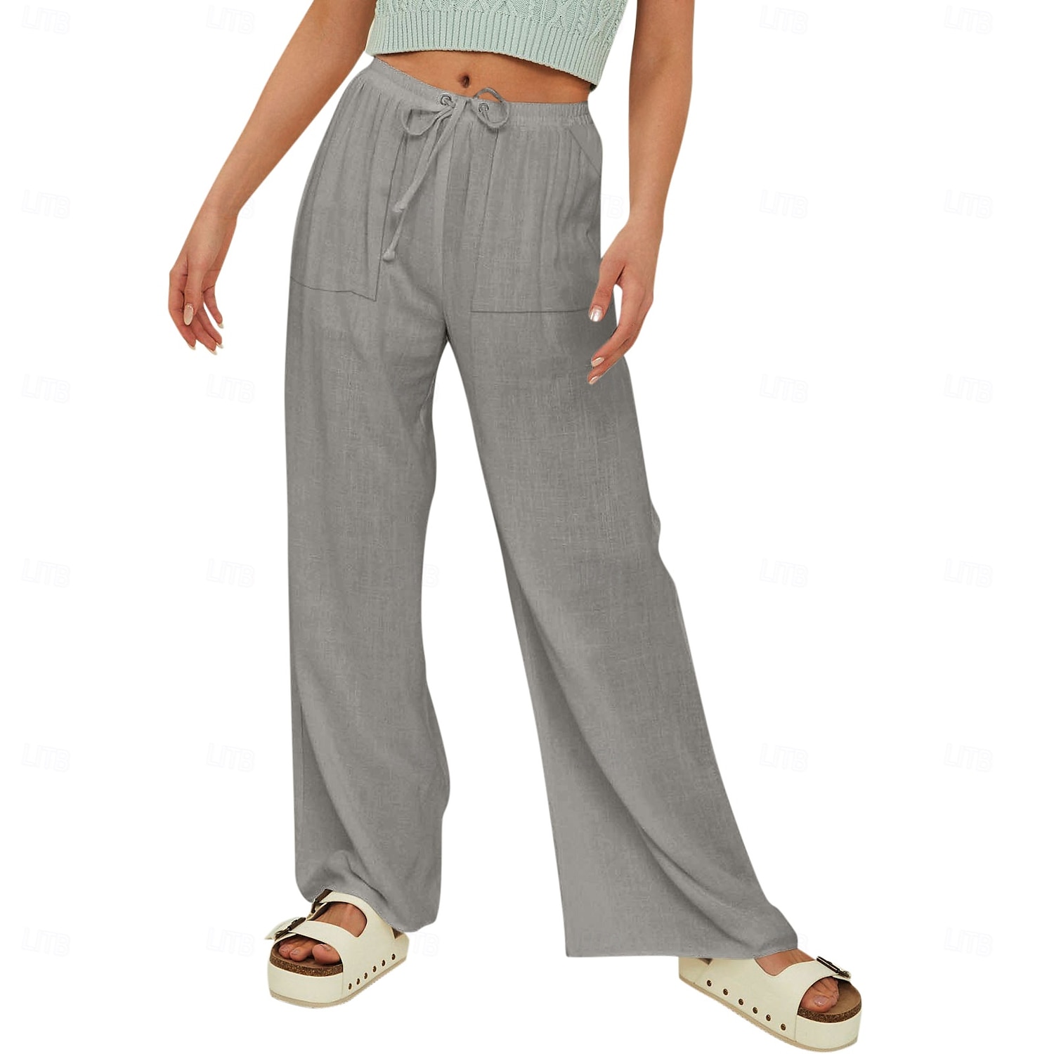 Women's Cotton Linen Pants Slacks Pants Trousers Streetwear Casual Calf-Length Natural Plain Pocket Elastic Drawstring Design Breathability Soft Comfortable Micro-elastic Vacation Casual Rust Red 2025 - $18.99 –P6