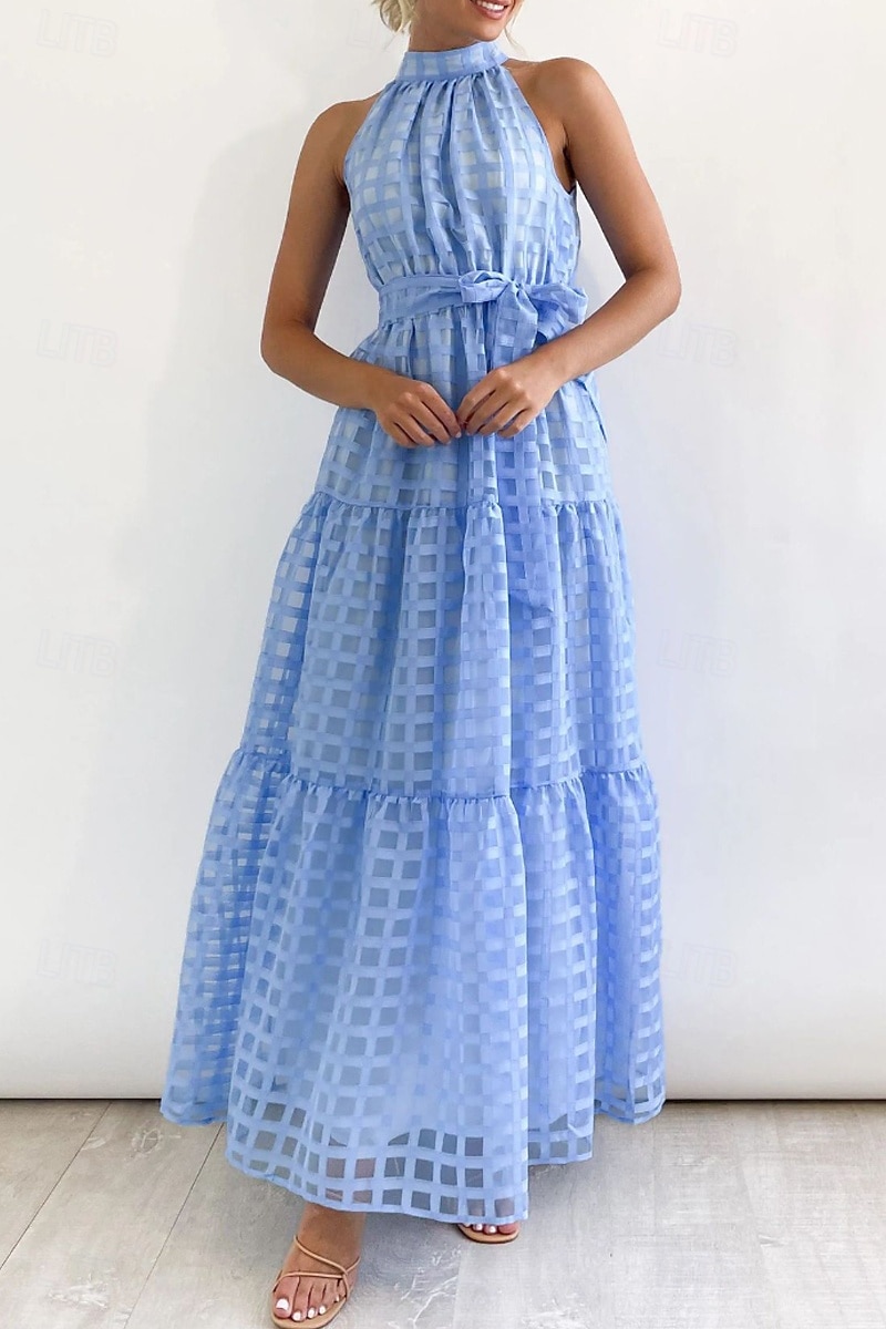 Femmes Robe Longue Maxi Robe Robe de remise des diplômes Robe à col licou Mode Moderne Fête Remise des Diplômes Date Coupe régulière Uni Sans manches Col Halter Cyan Noir Violet Claire Vert Été de 2025 ? $27.99 –P3