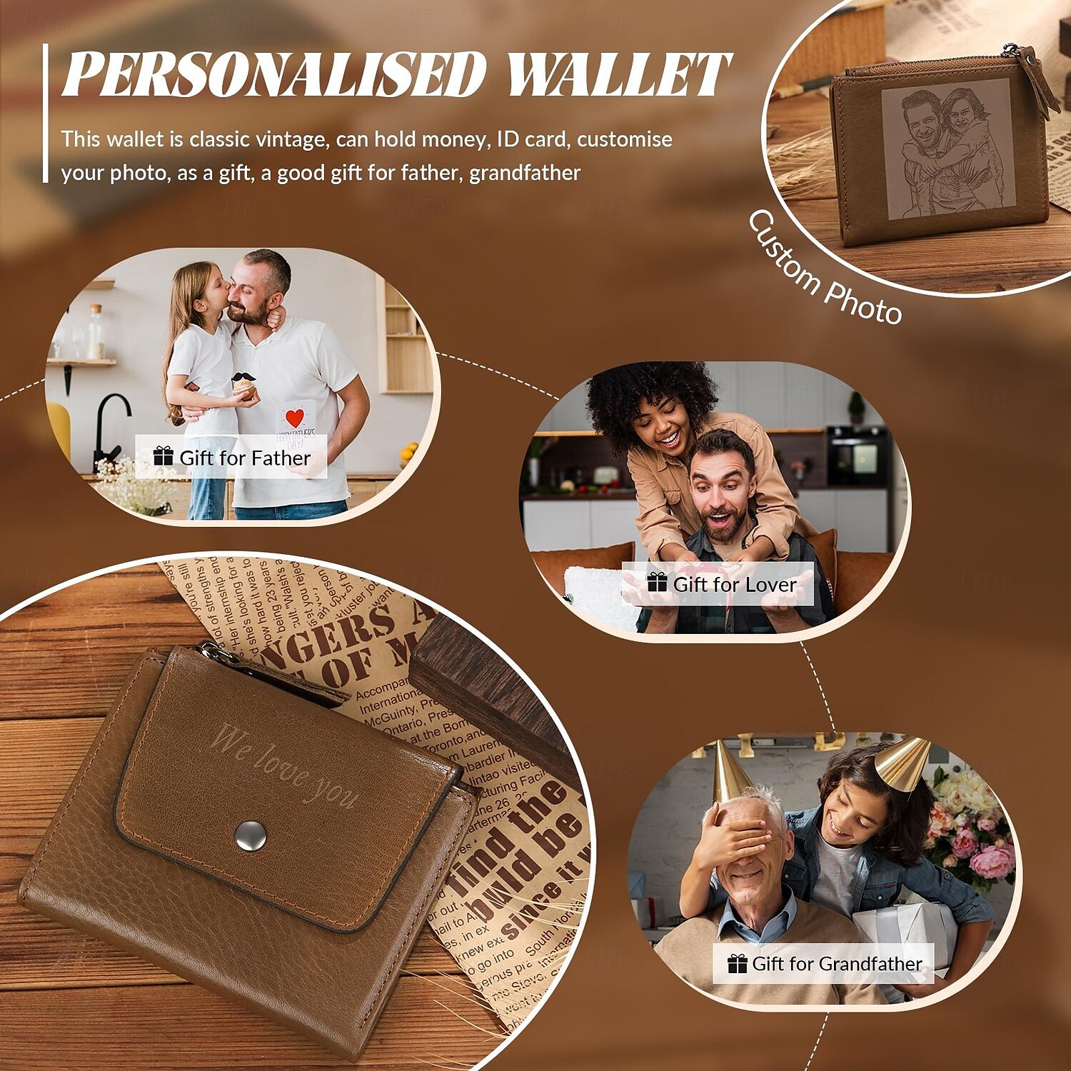 Portefeuille photo personnalisé meilleur cadeau pour papa portefeuille en cuir gravé pour mari grand-père fête des pères anniversaire anniversaire Noël mariage de 2025 ? $43.99 –P5