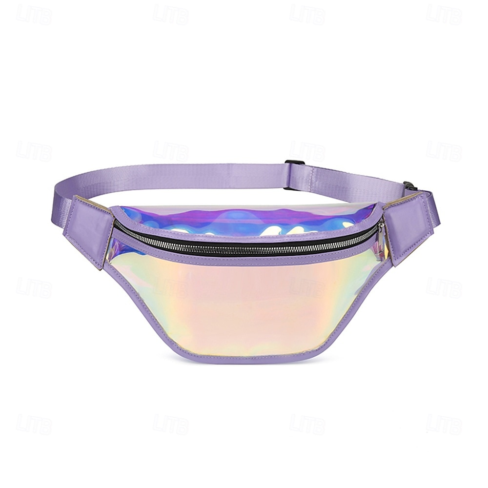 Sac banane en TPU coloré, sac de poitrine laser pour femme, sac à bandoulière de course en plein air imperméable, sac suspendu en PVC transparent de 2025 ? $9.99 –P10