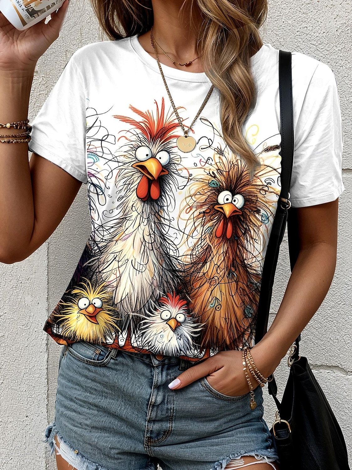 Per donna Maglietta Grafico Animale Gallo Casual Di tendenza Manica Corta Girocollo Top Regolari Quotidiano Stampato Bianco Estate del 2025 a $19.99 –P1