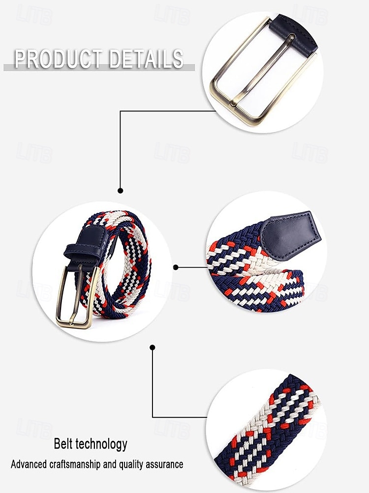 Men's Braided Elastic Stretch Belt – Multicolor Woven Design with Leather Tip & Metal Buckle, Casual & Golf Style, Adjustable Fit for Jeans & Trousers, Perfect for Sports & Everyday Wear 2025 - $11.99 –P6
