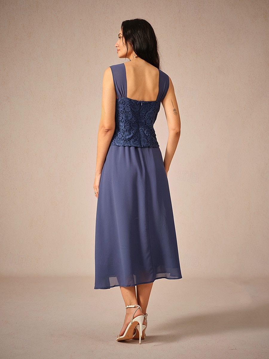 Dámské Délka čaje Áčkové šaty Šaty s bundou Elegantní Semiformální šaty Svatební host Běžný Pevná barva 3/4 délka rukávu Hranatý Námořnická modř Léto Jaro Podzim 2025 - $55.99 –P9