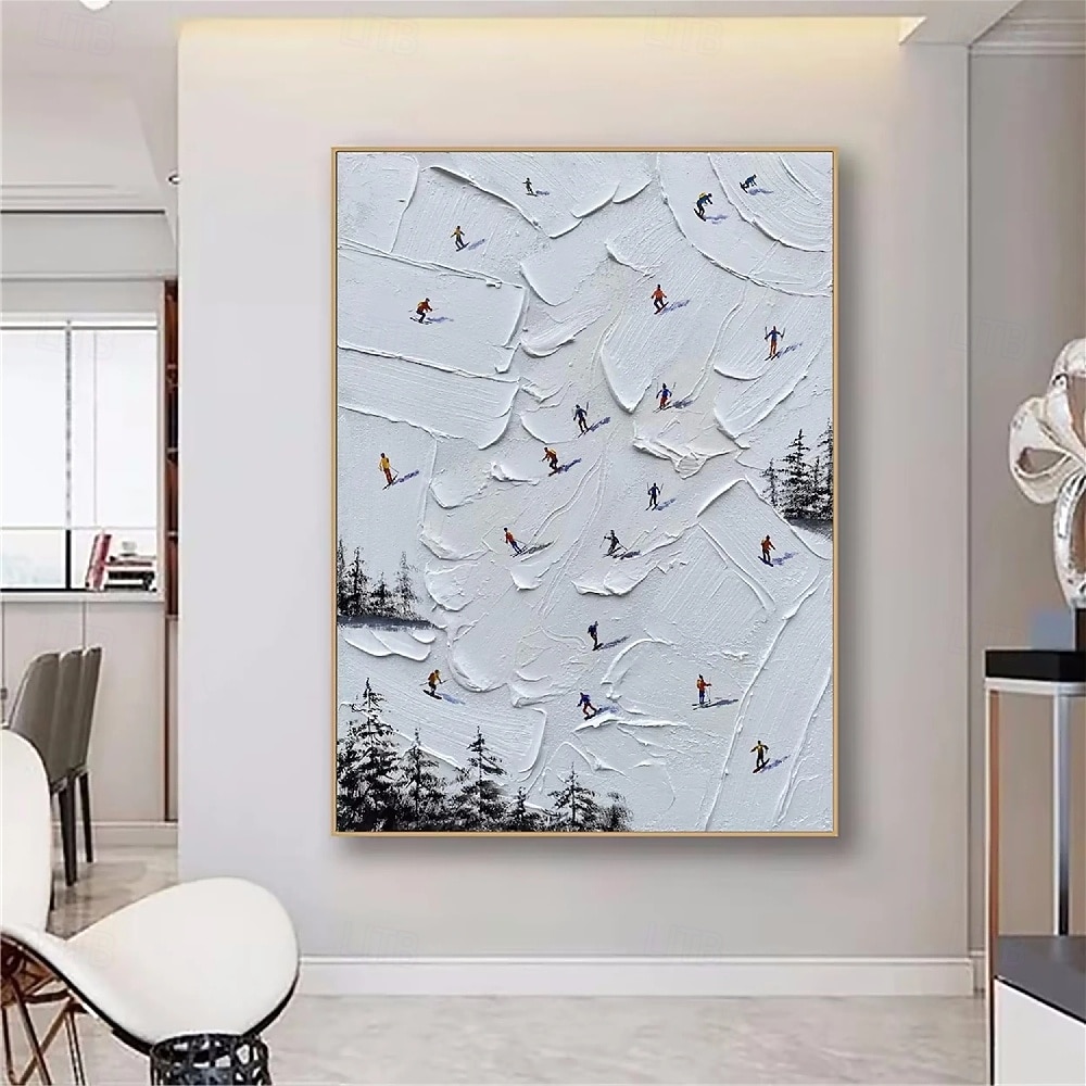 handgemachtes Skisport Leinwandgemälde handgemalt Winter Dekor Struktur Wandkunst personalisiertes Geschenk Skifahrer auf schneebedeckten Bergen Kunst Malerei weißer Schnee Skifahren Kunst Dekor 2026 - $101.99 –P1