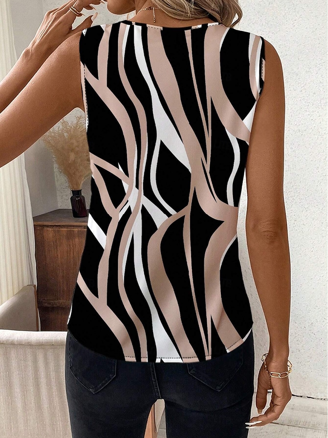 Débardeur Femme Graphique Géométrique Stylé Décontracté Sans Manches Col V Regulier Hauts Quotidiens Imprimé Noir Jaune Été de 2025 ? $19.99 –P2