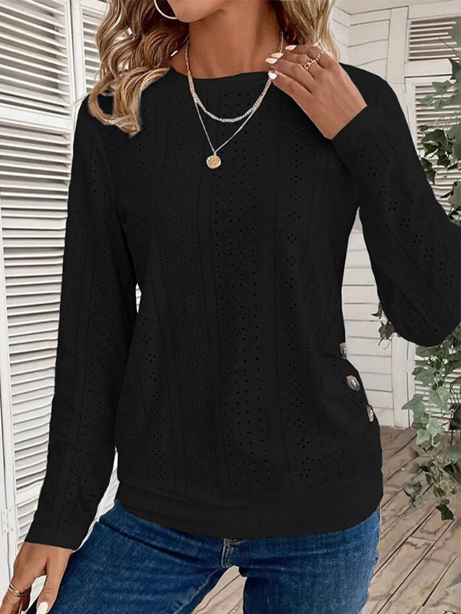 Pentru femei Tricou Simplu Modă Modern Manșon Lung Stil Nautic Topuri obișnuite Zilnic Capsă Negru Alb Albastru celest Vară 2025 - $24.99 –P6