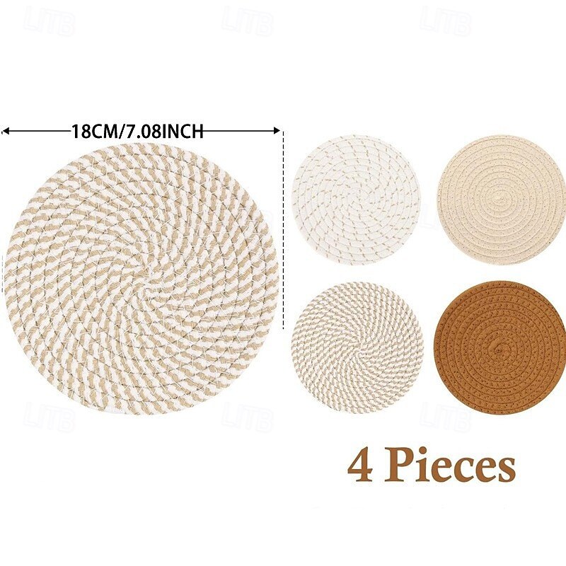 Lot de 4 sets de table tissés en corde de coton – sets de table modernes résistants à la chaleur, sous-verres faits à la main, dessous de plat en argile, protection de table à manger, maison simple de 2025 ? $15.49 –P4
