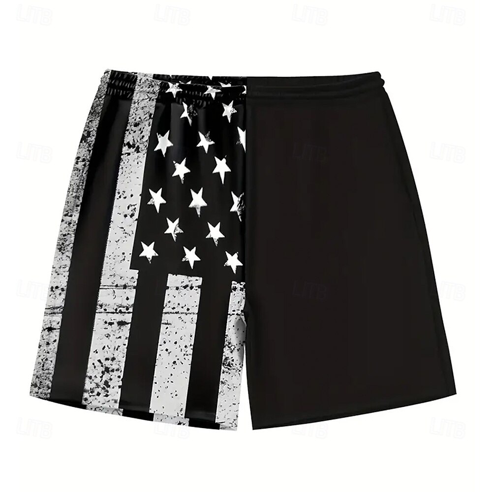 Men's American US Flag Patriotic Swim Trunks Swim Shorts Board Shorts Mid Waist Hawaiian Beach Wear Vacation Drawstring Mesh Lining Elastic Waist Designer Clothing Apparel 2025 - GBP £16 –P3