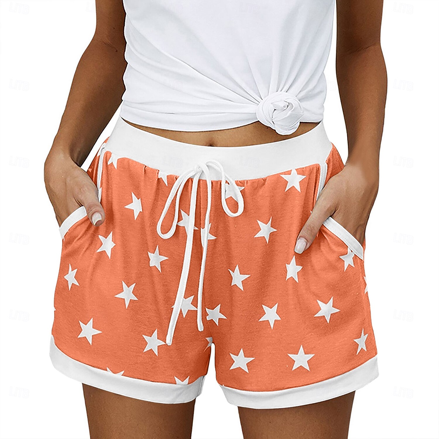 Women's EU / US Size Bermuda shorts Pajamas Track Pants Baggy Shorts Athleisure Athletic Short Medium Waist Star Pocket Printing Basic Outdoor Comfortable Sports Micro-elastic Casual Sports claret 2026 - $20.99 –P8