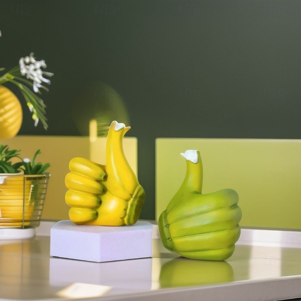Resin Thumbs Up Ornament, Banana-Inspired Handicraft Statue, Inspirational Gesture Decor for Home Office, Desktop Display Figurine 2025 - $23.99 –P2