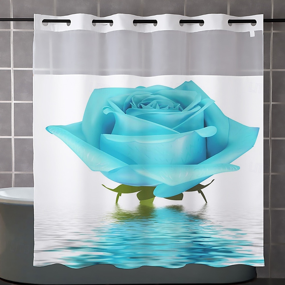 Ensemble de rideaux de douche à motifs floraux en tissu gaufré avec doublure snap-in et fenêtre transparente polyester déperlant haut avec œillets sans crochet rideau de séparation de salle de bain de 2025 ? $41.99 –P5