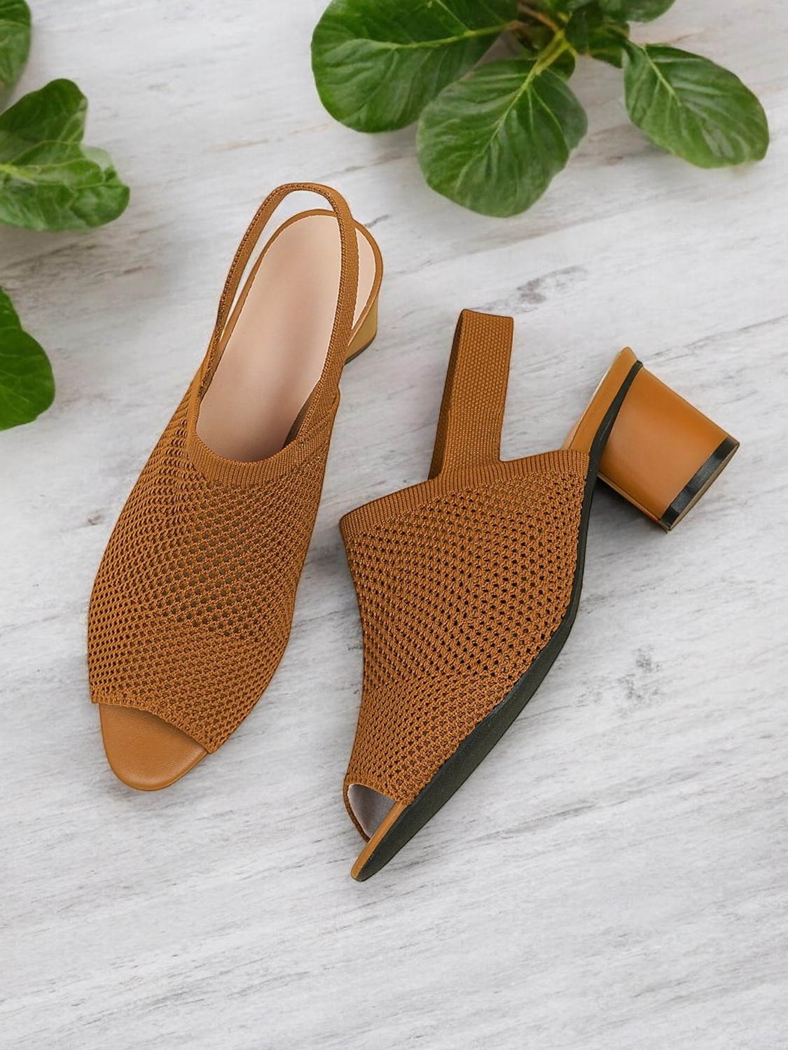 kvinners flystrikke peep toe block hæl sandaler - stilige pustende sommersko for kontor og uformelle antrekk 2025 - $29.99 –P3