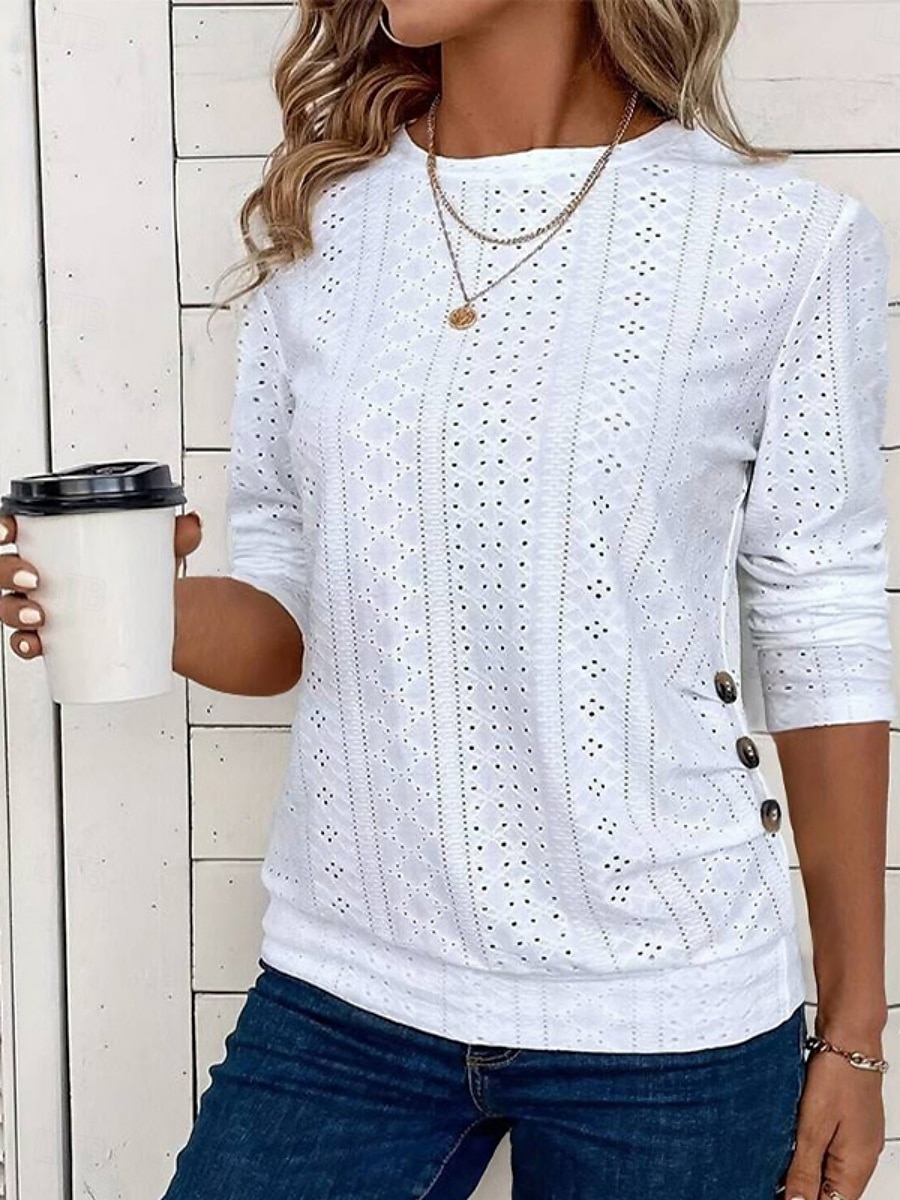 Pentru femei Tricou Simplu Modă Modern Manșon Lung Stil Nautic Topuri obișnuite Zilnic Capsă Negru Alb Albastru celest Vară 2025 - $24.99 –P1