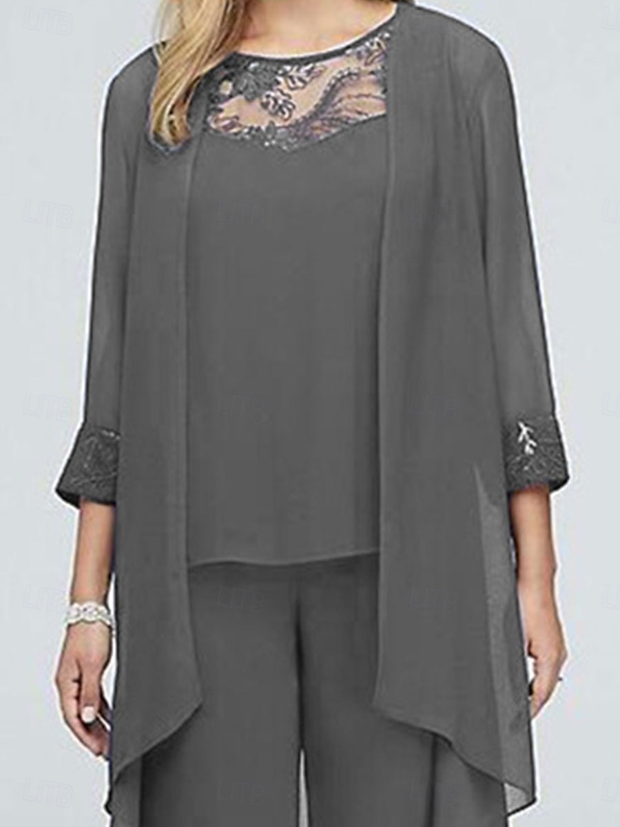 Tre Pezzi Abito da cerimonia per signora Elegante Vintage Girocollo Lunghezza al pavimento Spandex Manica Lunga con Tinta unita 2025 del 2025 a $79.99 –P4