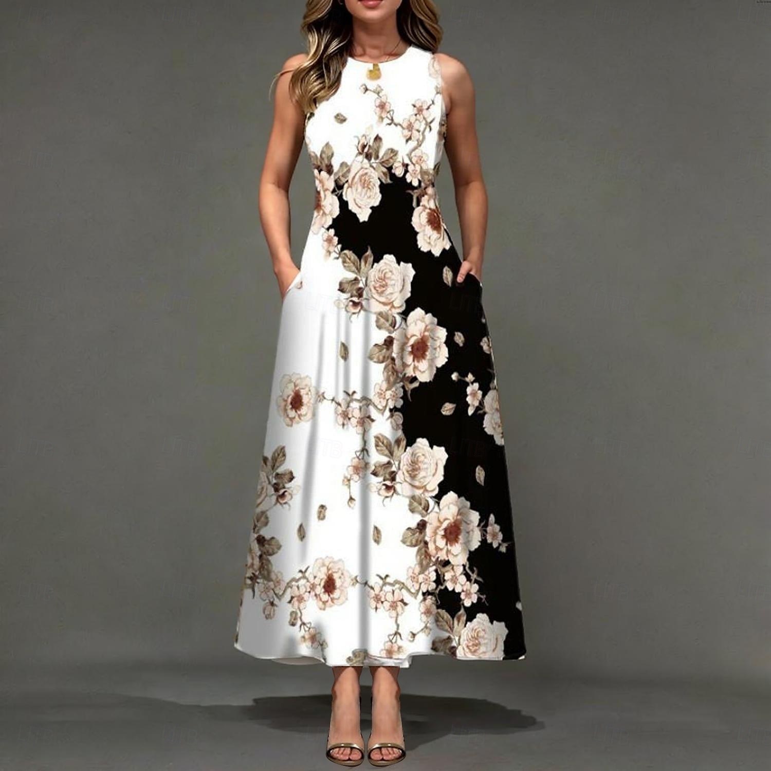 Per donna Vestito maxi Abito casual Abito linea A Moda Informale Da mare Giornaliero Standard Floreale Senza maniche Girocollo Nero Bianco Giallo Verde chiaro Estate del 2025 a $28.99 –P2