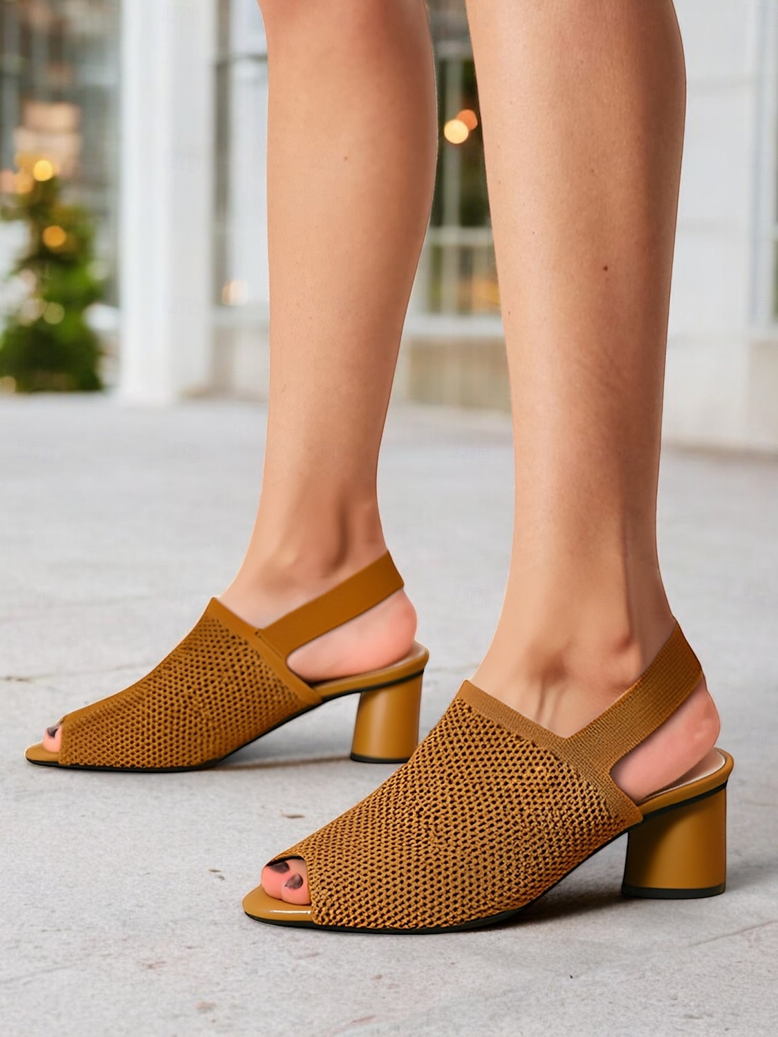 kvinners flystrikke peep toe block hæl sandaler - stilige pustende sommersko for kontor og uformelle antrekk 2025 - $29.99 –P5