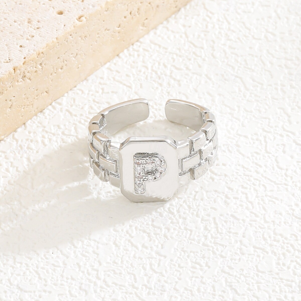 Personalized Letter Ring, Gift for Mom, Copper with Zircon Alphabet Ring, Vintage-Style Chain Design, Adjustable Open Band, Minimalist Aesthetic Jewelry for Women 2025 - $4.99 –P10