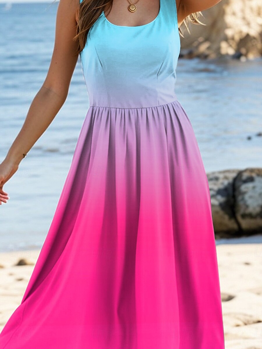 Damen Midikleid Sommerkleid Lässig Täglich Normale Passform Grafik Farbverläufe Ärmellos U-Ausschnitt Rote Sommer 2025 - $35.99 –P3