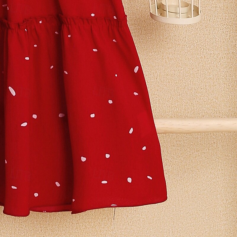 Kids Girls' Dress Polka Dot Sleeveless Outdoor Casual Ruched Fashion Adorable Polyester Above Knee Casual Dress A Line Dress Polka Dot Dress Summer Spring 4 years+ Red 2025 - $22.99 –P6
