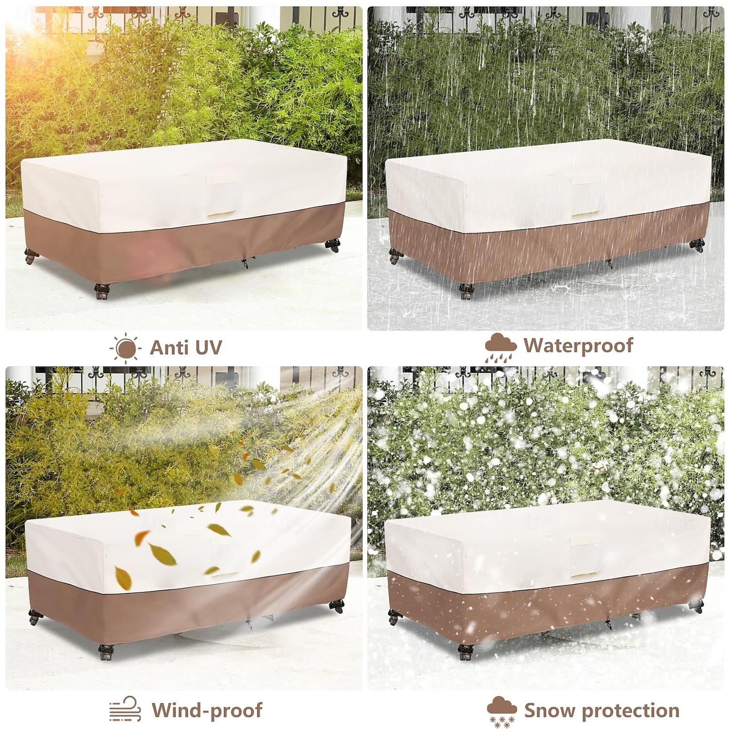 Funda impermeable para muebles de patio, tela Oxford 420D, poliuretano recubierto de plata, rectangular e impermeable para mesa y silla, marrón y beige. 2026 - $32.99 –P4