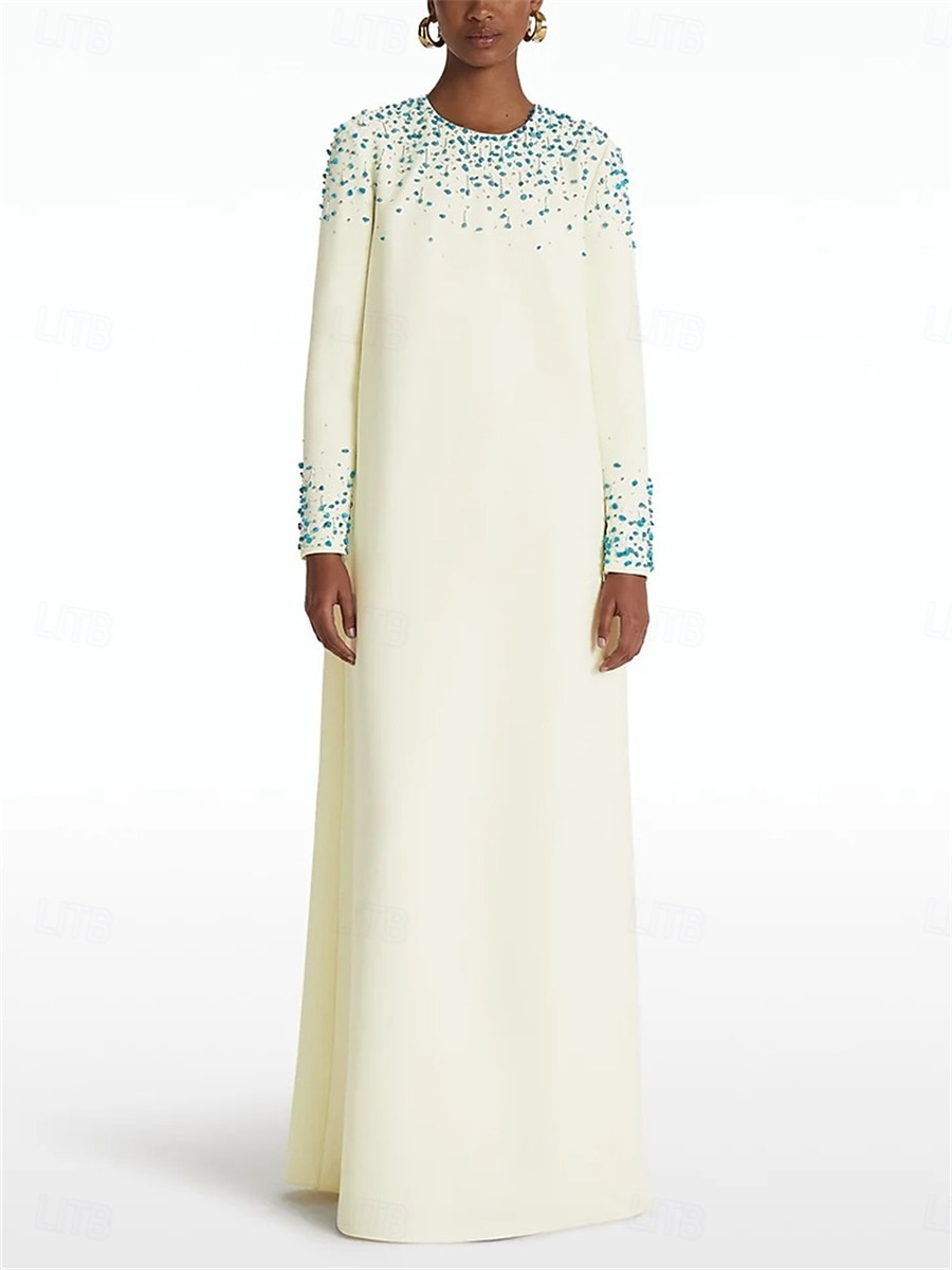 A-Lijn Quinceanera Jurken Elegante Jurk Bruiloft Bruidsmeisjes Vloerlengte Lange Mouw Ronde Hals Katoen met Parelmoer 2025 - $163.99 –P1