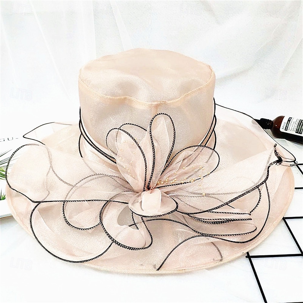 Sombreros Sombrero de Sol de Organza Boda Vacaciones Fiesta de Té Carrera de Caballos Cóctel Elegante Vintage Protección Solar Con Adorno Floral 2025 - $25.99 –P12