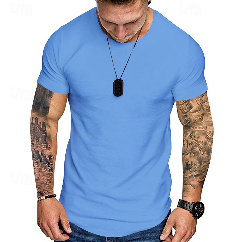 Herren T Shirt T-Shirt Kurzarmshirt Kurzarm Rundhalsausschnitt Sommer Einfach Mode Designer Basic Klassisch Urlaub Straße Ausgehen Schwarz Khaki Hellgrau Top T-Shirt für Herren 2025 - $15.49 –P14