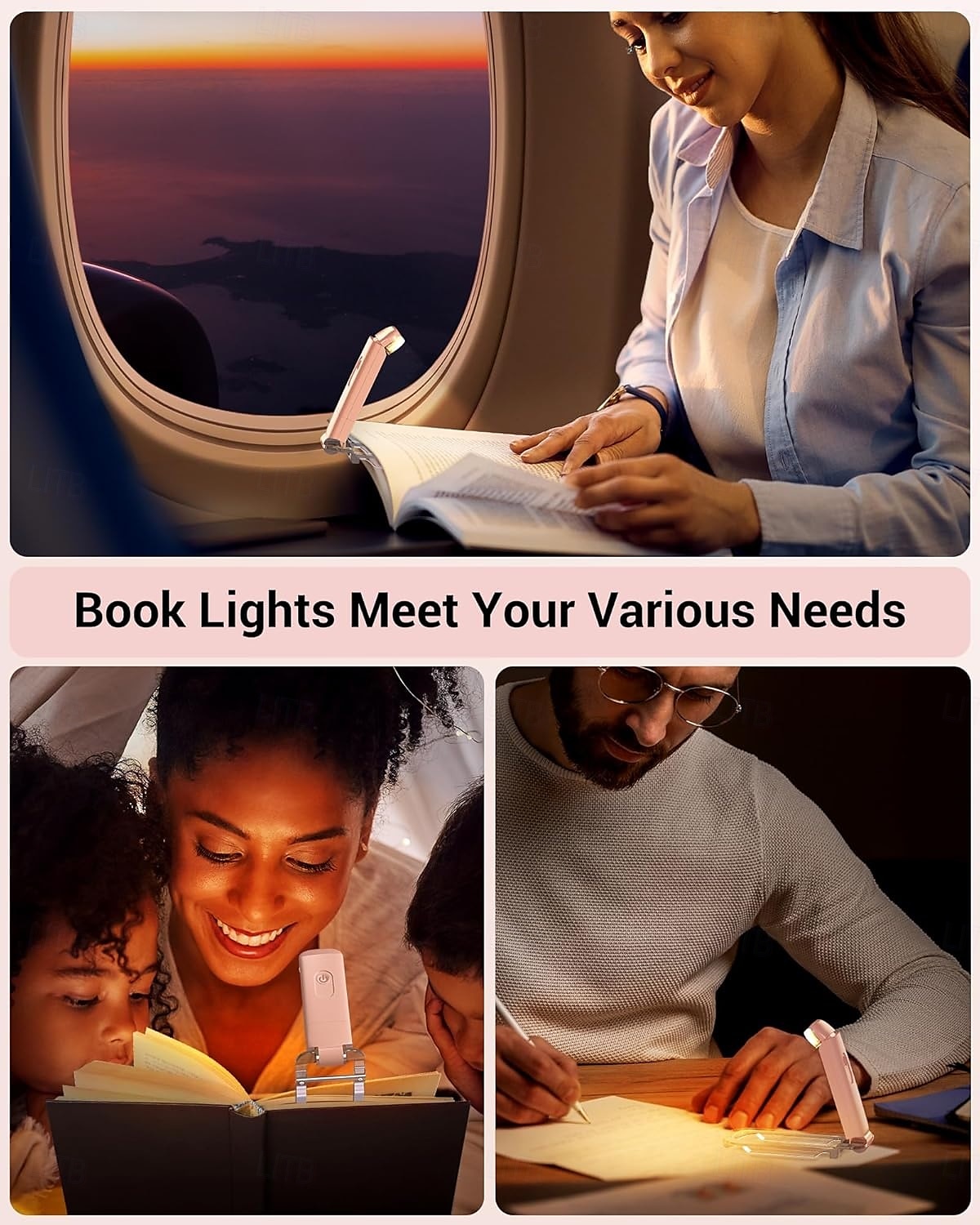 USB Rechargeable Book Light for Reading in Bed Clip-on LED Reading Lamps Portable Bookmark Lights for Kids Book Lovers Warm White Brightness Adjustable for Eye Protection (Pink White Black Blue) 2025 - $12.49 –P3