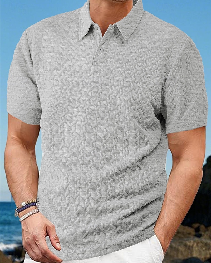 Voor heren Golfshirt Golf Polo's Shirts Werk Casual Revers Korte mouw Basic Modern Effen Knop Jacquard Zomer Lente Normale pasvorm Zwart Wit Wijn Marineblauw Khaki Grijs Golfshirt 2026 - $21.99 –P2