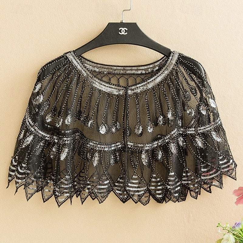 Rugido 20s 1920s Retro Antiguo Chales estilo flapper El gran Gatsby Chica de la aleta Lentejuelas Franja Disfraz Mujer Carnaval Fiesta de Noche Boda Mascarada Adulto Chal 2026 - $15.49 –P8