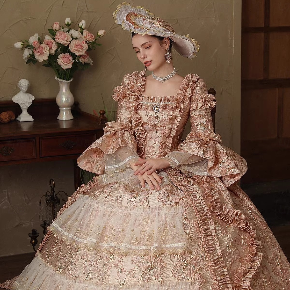 Vintage Rococo Renaissance Maxi Dress Normal Juliet Sleeve Princess ...
