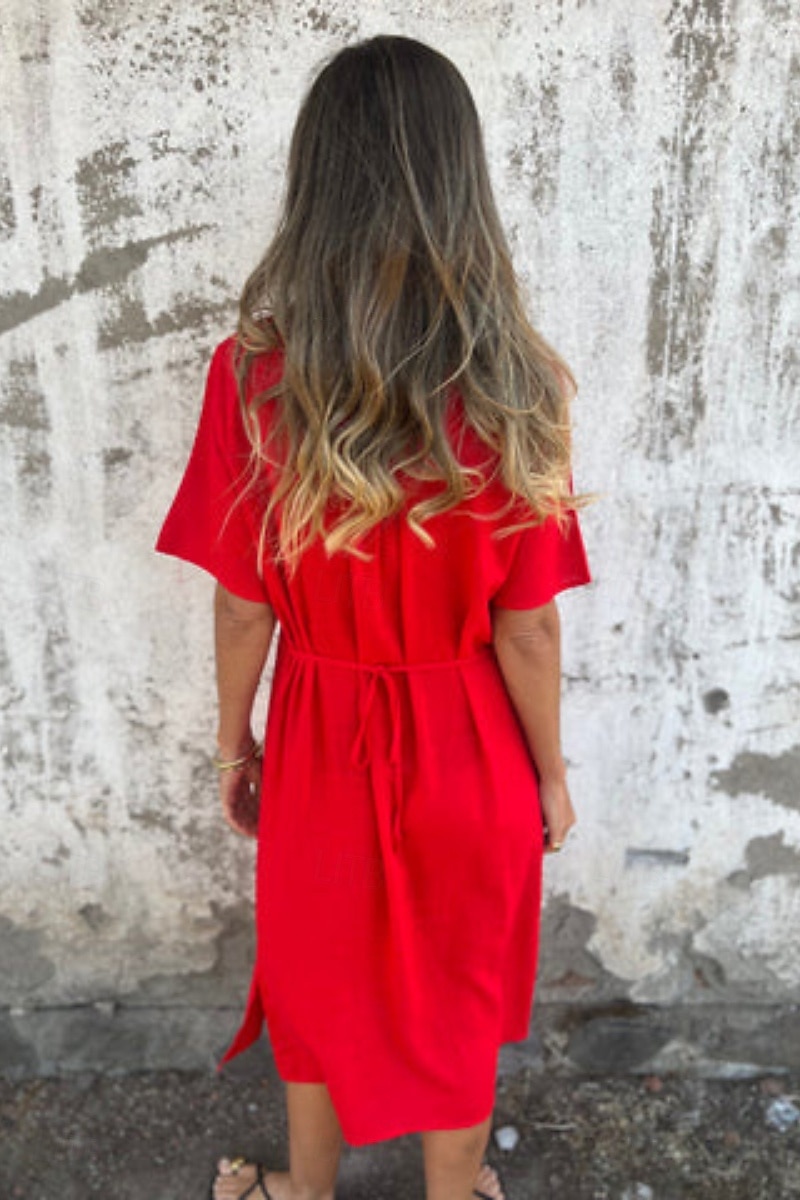 Damen Midikleid Baumwoll-Leinenkleid Mode Basic Täglich Ausgehen Strand Normale Passform Blume Kurzarm V Ausschnitt Weiß Gelb Rosa Wein Sommer 2025 - $24.99 –P4