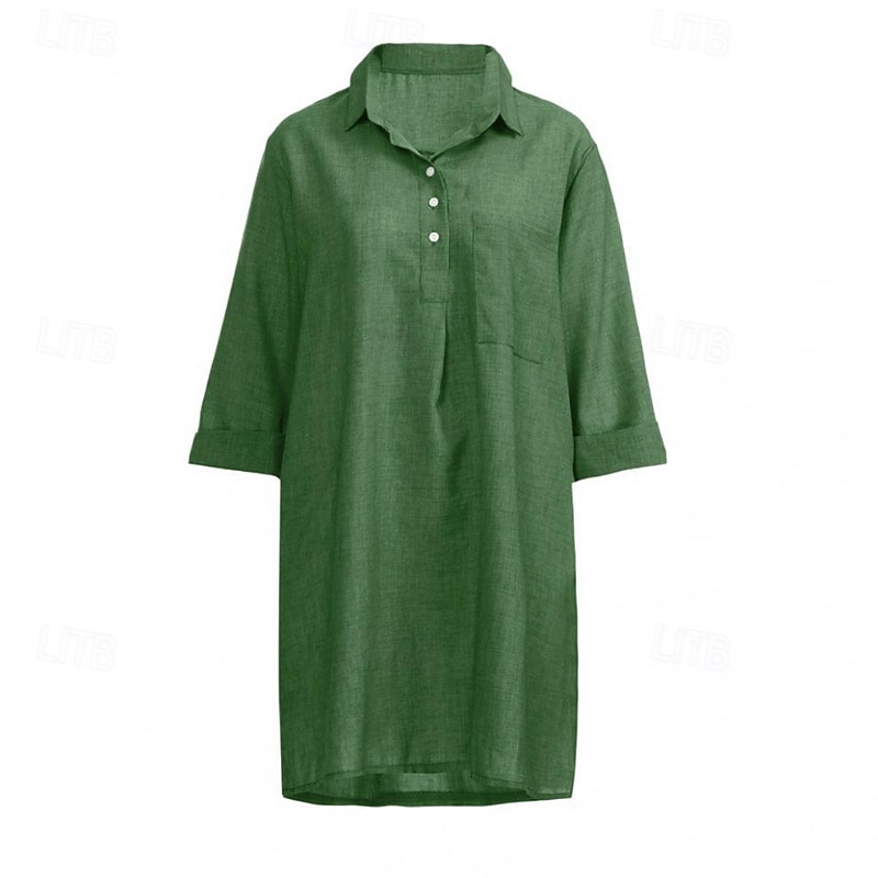 Mujer Mini vestido Vestidos con tacto de lino Vestido de Camisa Clásico Diario Festivos Noche Ajuste regular Plano Manga 3/4 Cuello Camisero Negro Caqui Verde Trébol Gris Verano 2026 - $18.99 –P8
