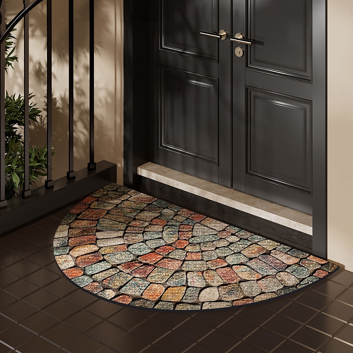 Cobblestone Semi-round Doormat Kitchen Mat Floor Mat Non-Slip Area Rug Oil Proof Rug Indoor Outdoor Mat Bedroom Decor Bathroom Mat Entrance Rug Spring Summer 2025 - $12.49 –P10