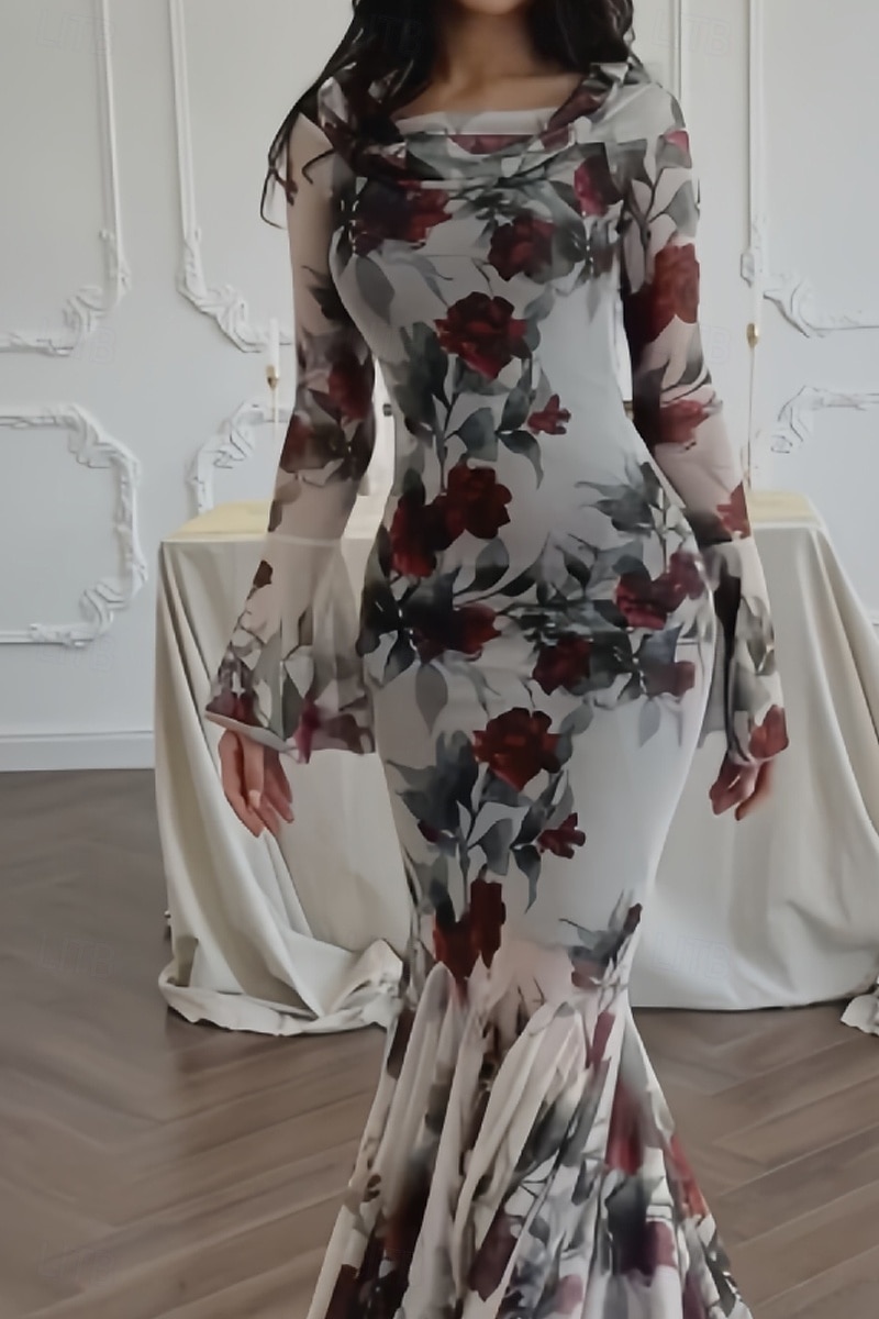 Femme robe longue Robe Fourreau Robe à fleurs Robe imprimée Mode Robe chic Extérieur Vacances Rendez-vous Standard Fleur manche longue Col Ras du Cou Rouge Rose Printemps de 2025 ? $28.99 –P3