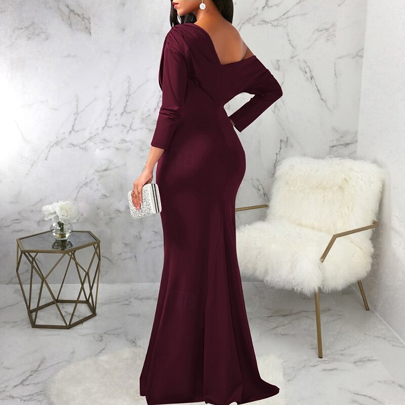 Pentru femei Rochie Lunga Rochie Maxi Rochie de bal Rochie de petrecere Elegant Modă Petrecere Ieșire Fit regulat Simplu Manșon Lung Pe Umăr Negru Alb Roșu Vin Vară 2025 - $27.99 –P7