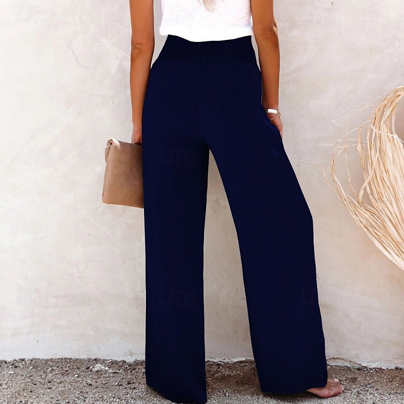 Mujer Pantalones de lino y algodón pantalones Casual Longitud total Cintura Media Plano Cintura elástica Confortable Al Aire Libre Deporte Calle Vino Azul marinero Gris Negro Verano Ajuste regular 2025 - $23.99 –P11