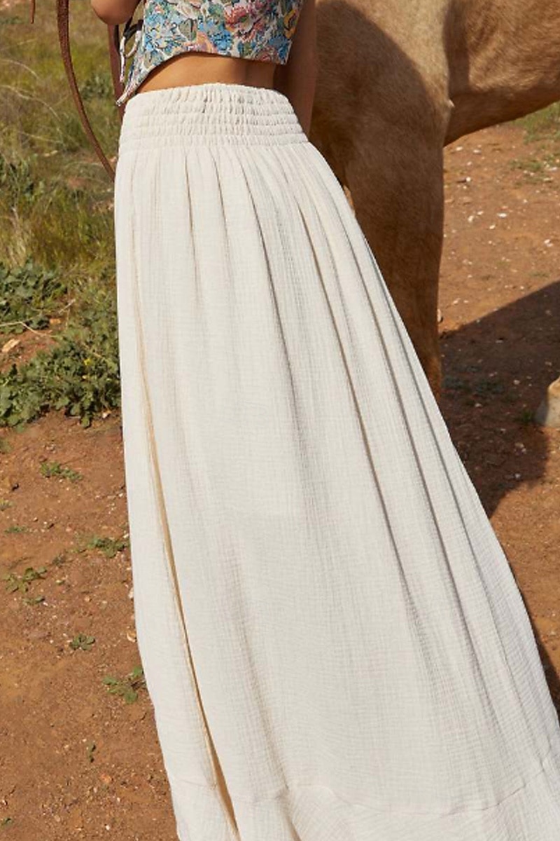 Jupes femme inspirées du lin, mode, maxi, taille mi-haute, uni, ourlet asymétrique, extrémités fourchues, micro-élastique, vacances, rue, noir, blanc, été, coton de 2025 ? $26.99 –P6