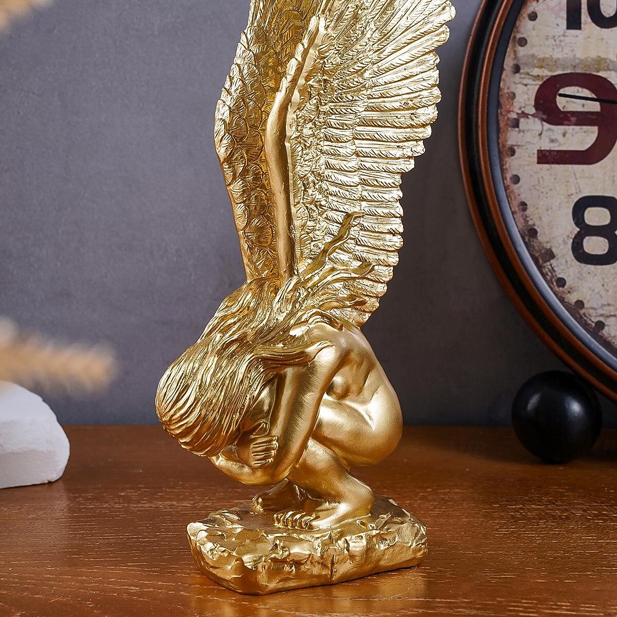 Gold Kneeling Angel Desktop Decoration, Resin Material Salvation Angel Sculpture, Handmade Craft for TV Background Wall, Entryway, Study, and Office Desk Decor 2025 - $7.99 –P4