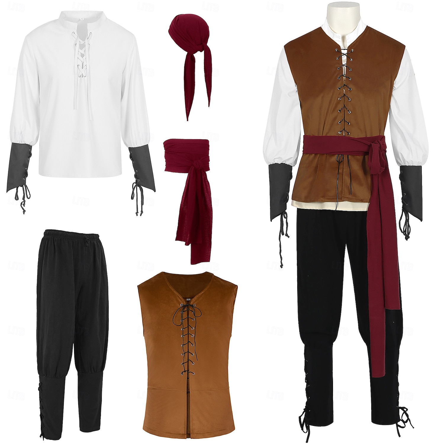 Retro Středověké Renesanční Cosplay kostým Úbory Semišová vesta Pirát Rytíř Šňůrky Maškarní kostým Pánské Pirát předvečer Všech svatých Karneval Plesová maškaráda Karneval LARP Ren Faire Dospělé 2025 - $80.99 –P3